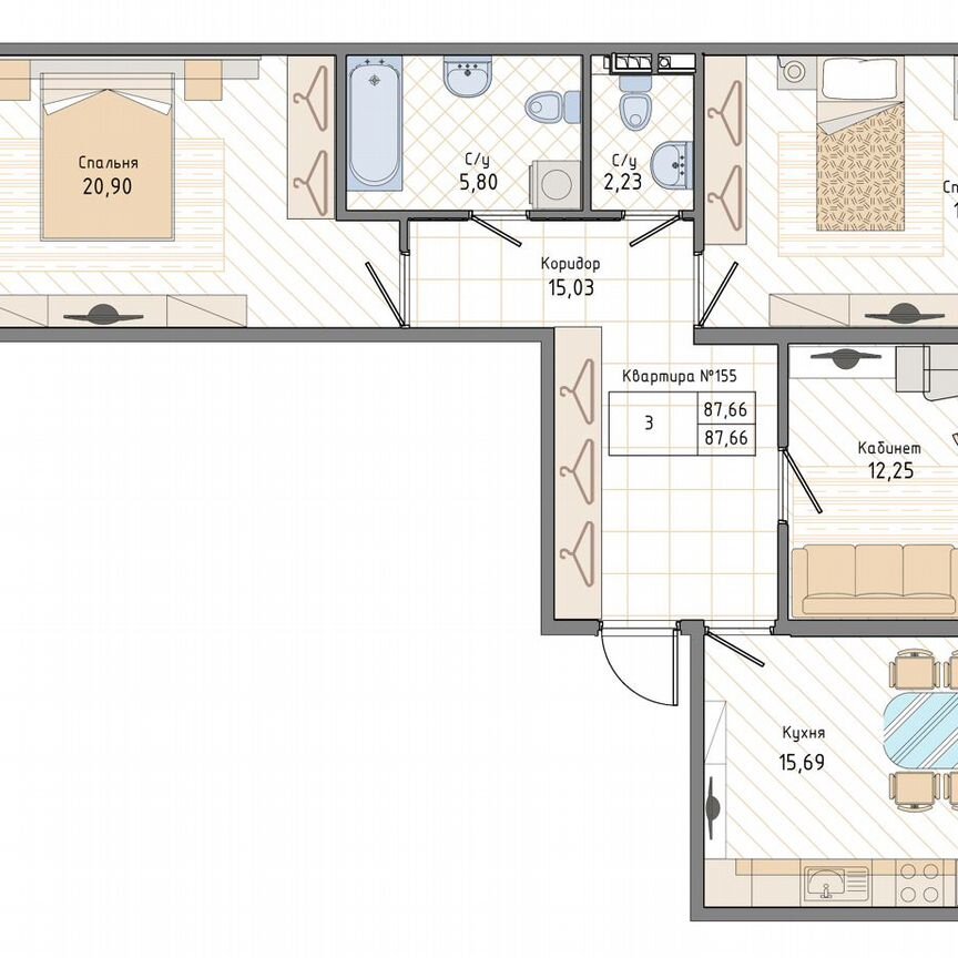 3-к. квартира, 87,7 м², 5/9 эт.