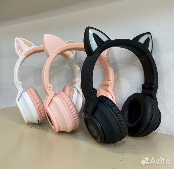 Беспроводные наушники с ушками кошки светящиеся