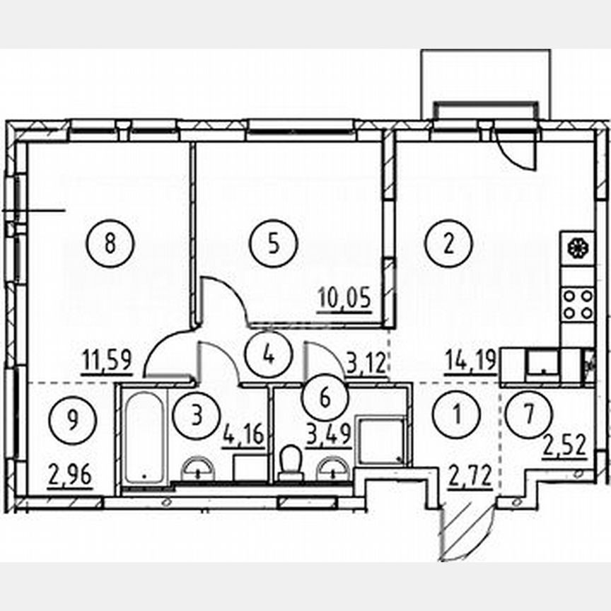 3-к. квартира, 54,8 м², 6/16 эт.