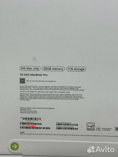 Macbook Pro 14 M4 MAX 14C/32C/36GB/1TB Silver