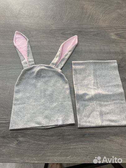 Шапка бини с ушками+снуд