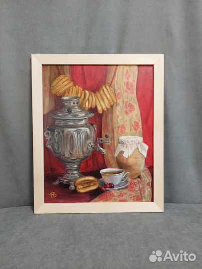 Картина маслом на холсте Чай с баранками