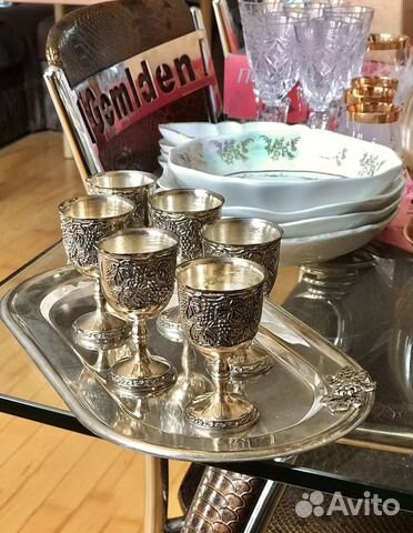 Набор рюмки на подносе с серебряным покрытием