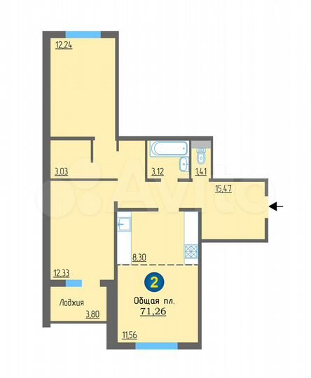 2-к. квартира, 66 м², 1/10 эт.