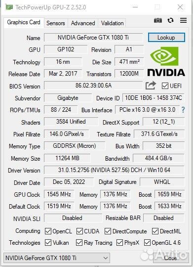 Gigabyte GeForce GTX 1080 Ti Gaming OC 11G