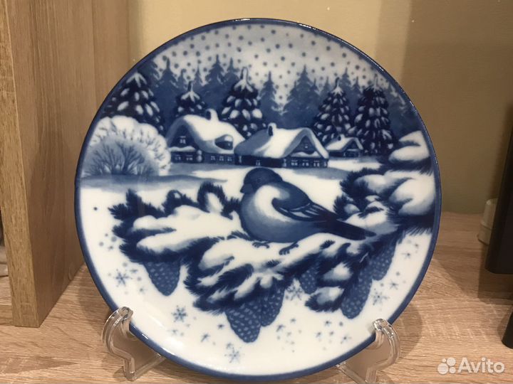 Гжель плакетка (картина) ручная авторская работа