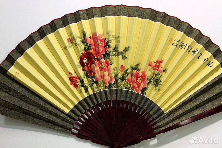 Цветы Пионы - Настенный Веер, Шелк 0,65м., ru* 2-2