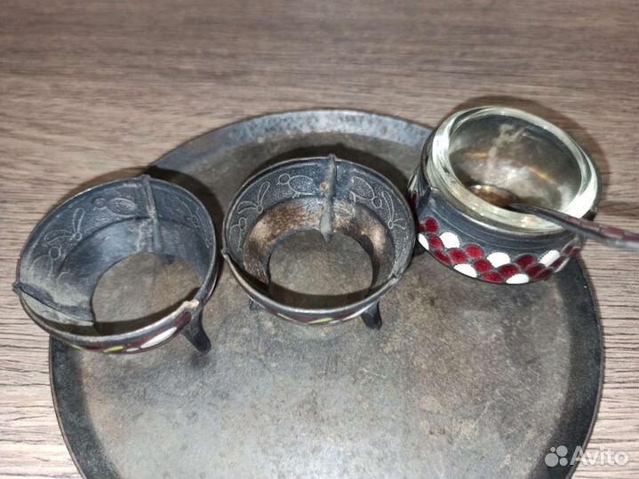 Набор для яиц Мельхиор, серебрение, эмали СССР