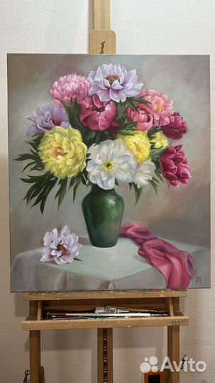 Букет Пионов Картина маслом 70 на 60