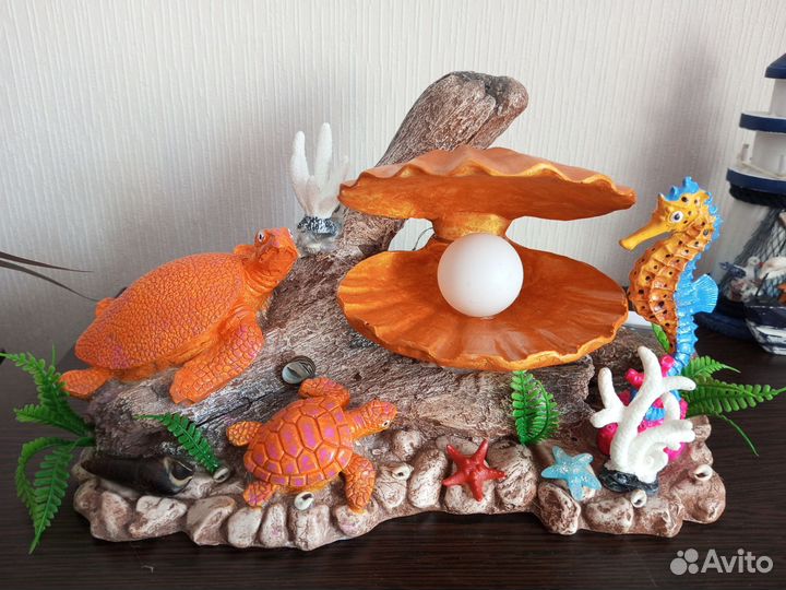 Ночник декоративный, ракушки и дрифтвуд