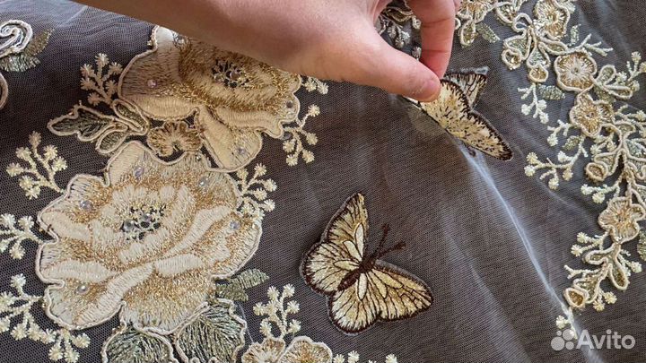 Тюль итальянская с 3D бабочками и вышивкой