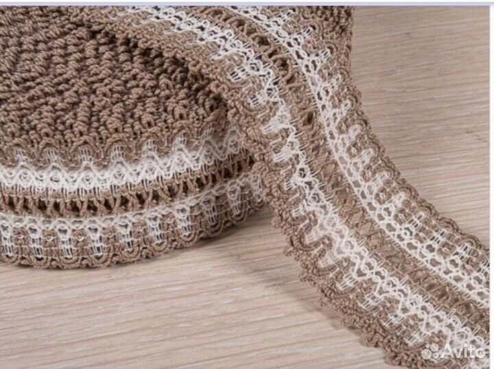 Тесьма отделочная белая со льном, 57 мм