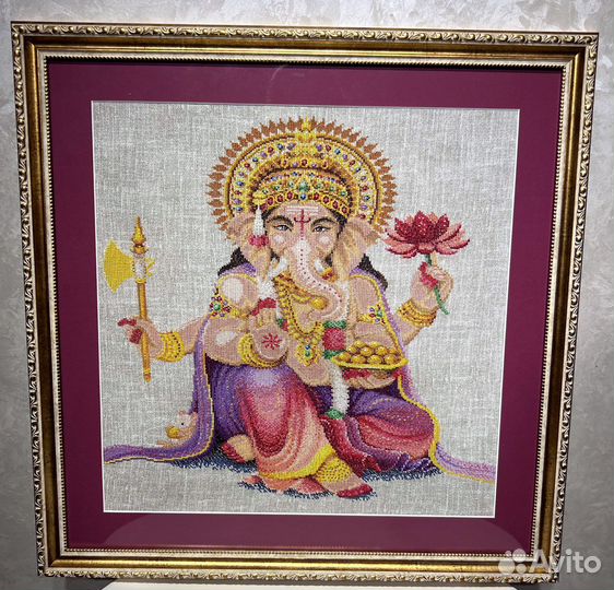 Картина вышивка на алтарь божества Ганеша