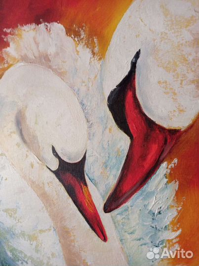 Картина маслом Лебеди