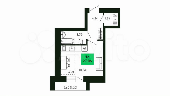 Квартира-студия, 27,1 м², 15/16 эт.