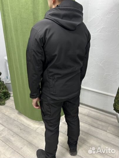 Костюм softshell тактический черный на флисе
