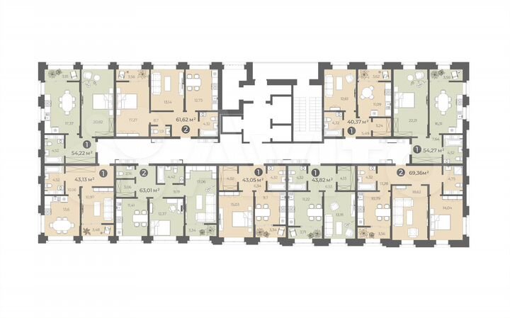 1-к. квартира, 61,6 м², 3/16 эт.
