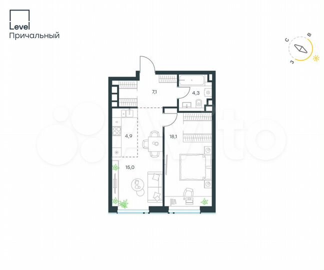 2-к. квартира, 49,4 м², 28/33 эт.