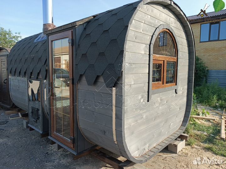 Баня - бочка, размер 4 на 2.5 м под ключ