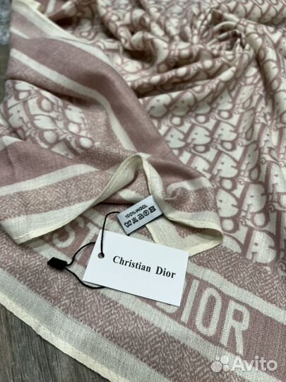 Шерстяной платок шаль Dior розовый logo