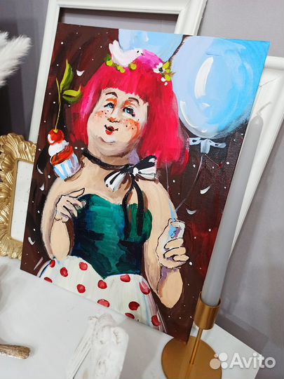 Картина девушка цветы портрет масло холст