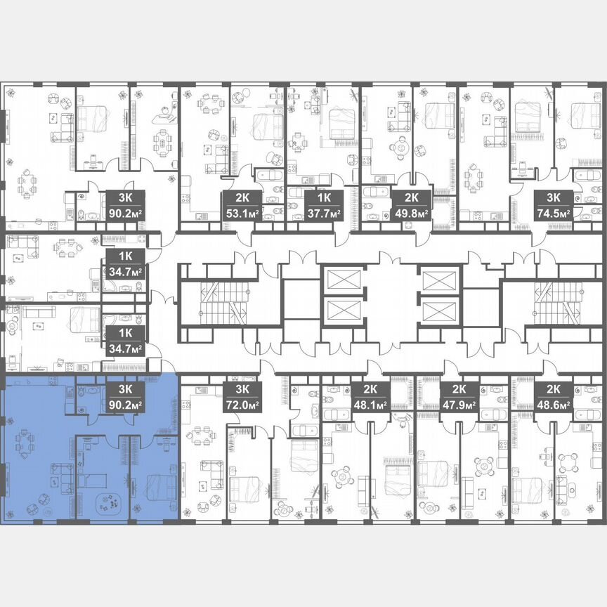 3-к. апартаменты, 90,2 м², 4/21 эт.