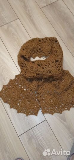 Шарф женский вязаный узорный коричневый 180x30см