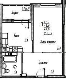1-к. квартира, 50,3 м², 3/24 эт.