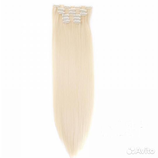 Хвост блонд/волосы блонд на клипсах прямые