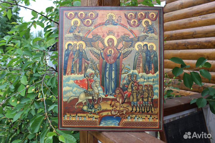 Азовская старая икона Божей матери живопись золото