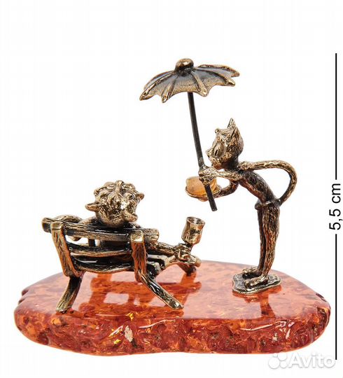 Фигурка Коты под зонтом (латунь, янтарь) A2102338