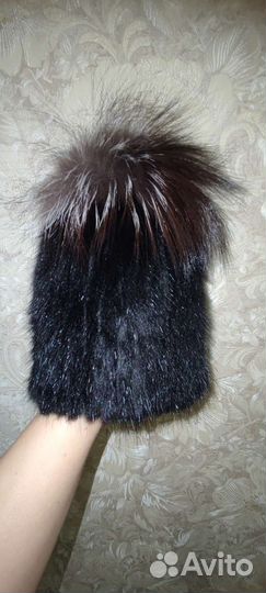 Шапка из норки вязаная. Из кролика