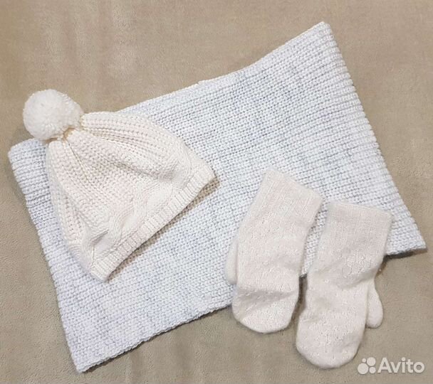 Комплект шапка, шарф, перчатки для девочки 6-10