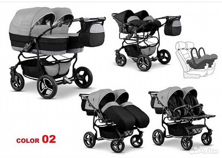 Коляска 3 в 1 для двойни на гарантии mikado