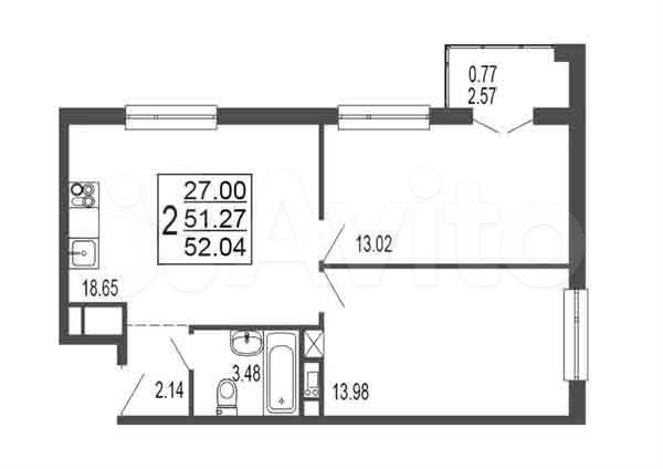 2-к. квартира, 51,3 м², 12/17 эт.