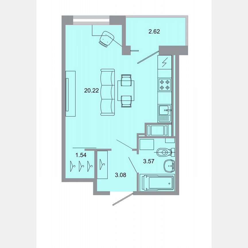 Квартира-студия, 28,7 м², 3/15 эт.