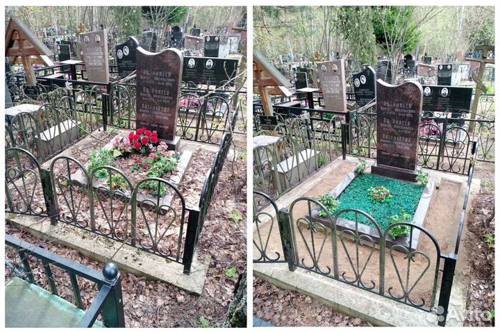 Уборка могилы на кладбище