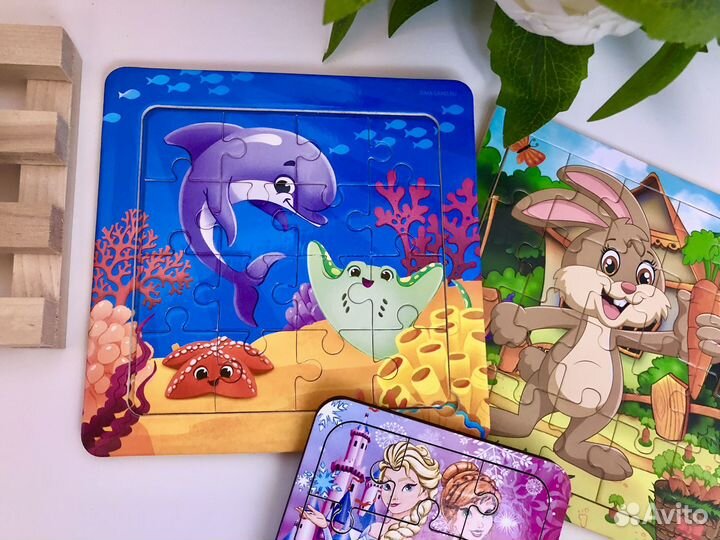 Детские деревянные пазлы пакетом