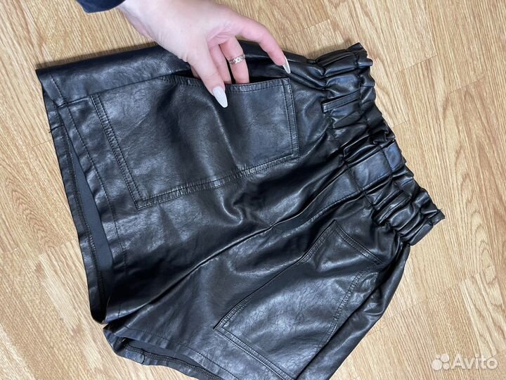 Шорты кожаные (эко), шорты-юбка