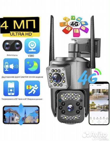 Уличная 4G камера с симкартой и двойным объективом