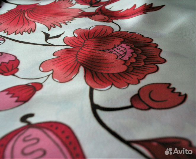 Платок Шелк Новый Русская Красавица Красный 90х90