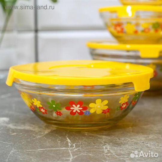 Набор стеклянных салатников с крышками 