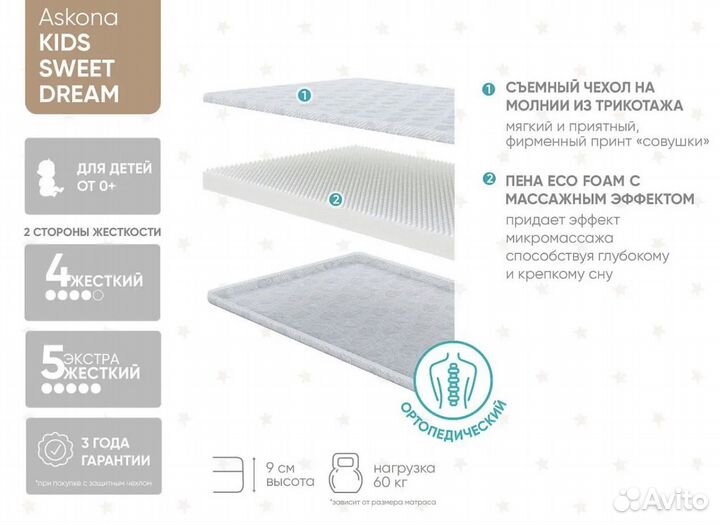 Матрас+ наматрасник askona, 120*60