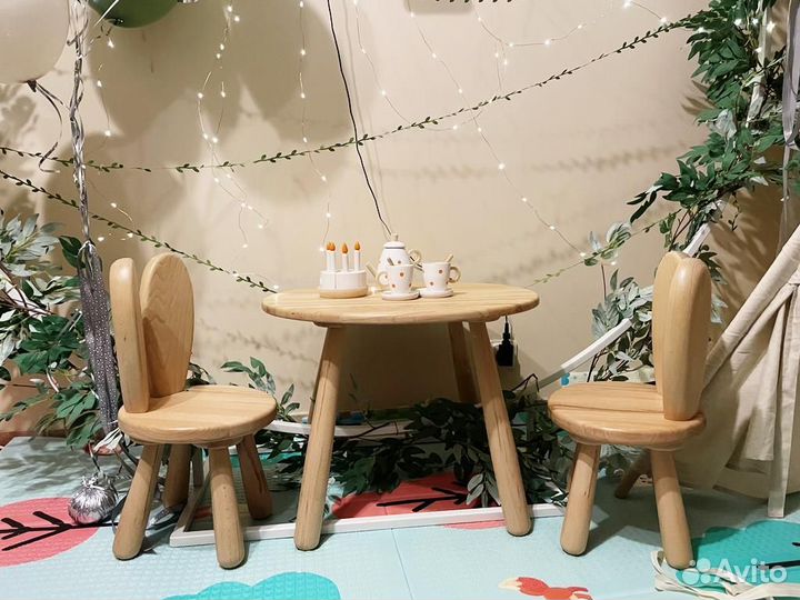 Деревянный детский стол и стул из массива бука