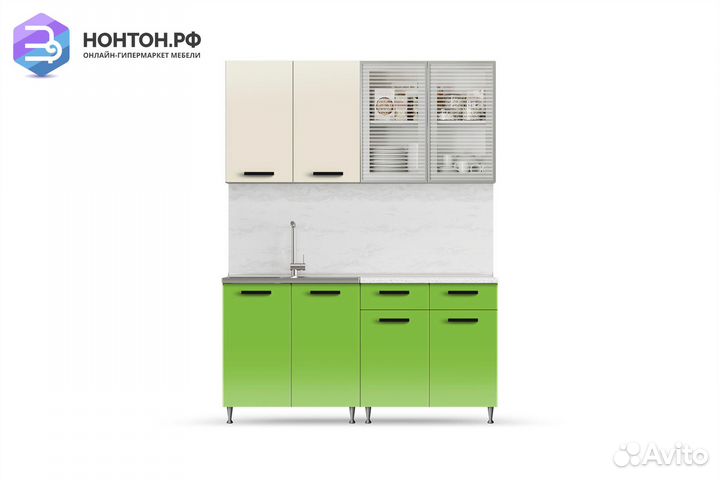 Кухня Рио-1 1.6м бежевый / олива