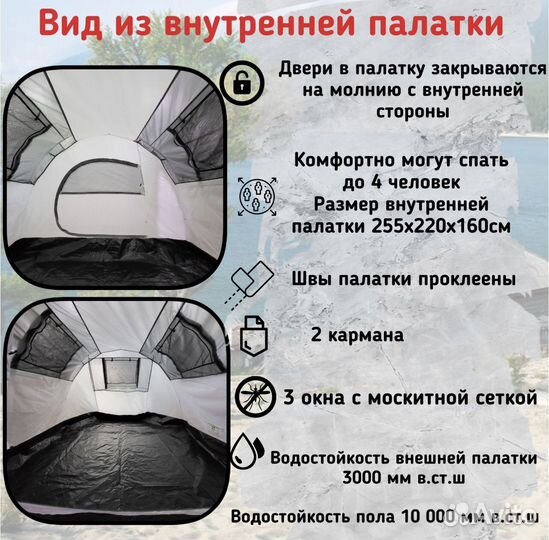 Палатка 4-х местная с тамбуром lanyu 1909