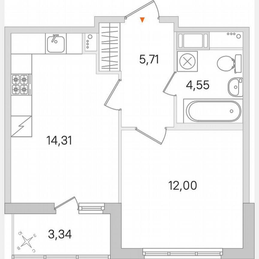 1-к. квартира, 38,2 м², 3/8 эт.