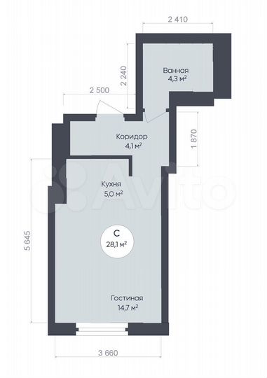 Квартира-студия, 27,1 м², 7/25 эт.
