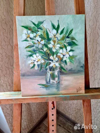 Картина маслом этюд Яблоня Цветы