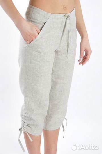 Капри женские оливковые льняные р.46(на 44-46)
